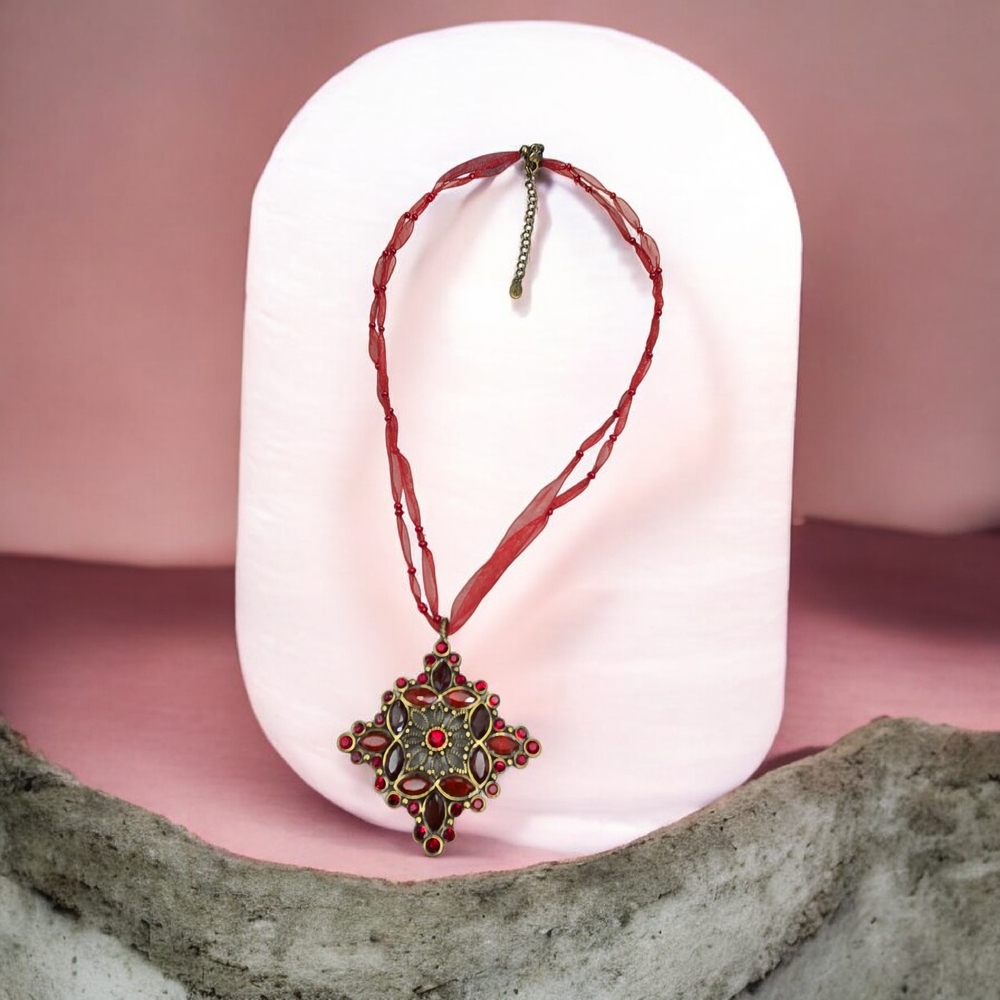 Monet Vintage Maltese Style Pendant Ribbon Necklace
